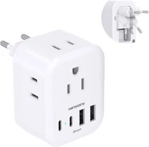 HANYCONY European Travel Plug Adapter Type C, 4 Outlets 4 USB Ports (2 USB C) - Picture 1 of 4