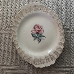 AMERICAN LIMOGES, 22k Gold, 14" x 11"~LE FLEUR ROUGE SERVING PLATTER #REPLACE - Picture 1 of 7
