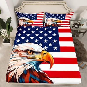 American Flag Bedding Set, Eagle Fitted Sheet Full Size for Kids Teens Adult,... - Picture 1 of 7