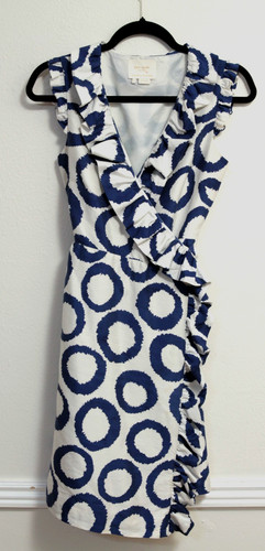 Abito KATE SPADE blu navy bianco senza maniche scollo a V foderato festa cocktail taglia 2