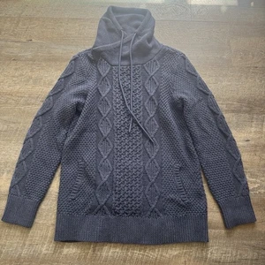 LL Bean Pullover Damen Large blau Signatur Zopfmuster Trichterausschnitt Baumwolle - Bild 1 von 13