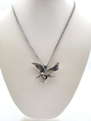 Collar de cadena colgante de águila elevada de acero inoxidable tono plata unisex 22" Foto 1 de 4