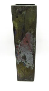 WILLIAM K. TURNER SIGNIERT & NR. (4/91) RAKU KUPFER IRISIERENDE VASE 13,75" x 3,5" - Bild 1 von 5