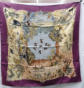 HERMES Carre 90 AFRICA 100% Silk Scarf Purple with Box Used - Picture 1 of 12