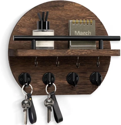 Key Holder for Wall - 9.8 Inch Apartment Wall Decor with Shelf and 8 Key Hooks,  - Image 1 of 4