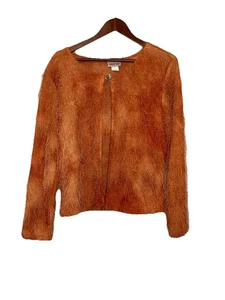Vintage Y2K Women's Large Orange Eyelash Cardigan Long Sleeve One Button - Picture 1 of 6