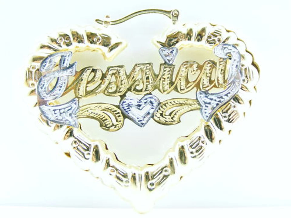 PENDIENTES PERSONALIZADOS 14K GF 3" CORAZÓN BAMBÚ NOMBRE RÁPIDOS Foto 1 de 1