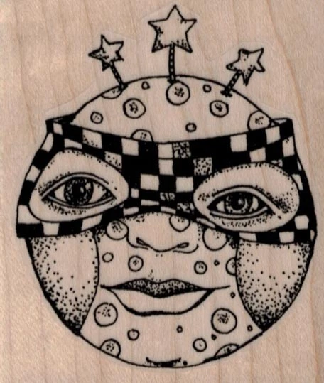 Sello de goma caprichoso cara de luna de 2 1/2 x 2 3/4", sello celeste, sello de luna Foto 1 de 1