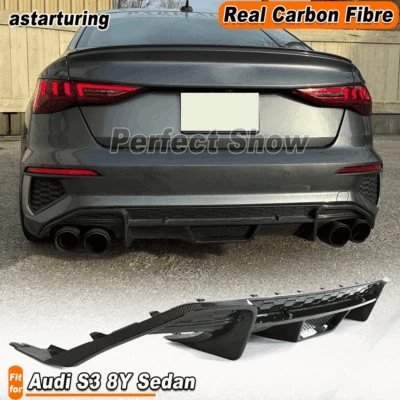 For Audi S3 8Y Sedan 2021-23 Real Carbon Fiber Rear Bumper Diffuser Lip Spoiler  Foto 1 de 4