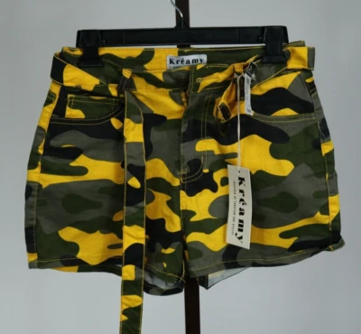 Pantalones Cortos Rue 21 Damas Juniors Adolescentes Verde/Mostaza Camuflados con Cinturón Talla Grande NUEVO Foto 1 de 4