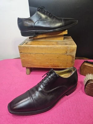 Zapatos de vestir Santoni Made In Italy para hombre negros puntera oxfords talla 8 D suela de goma Foto 1 de 4