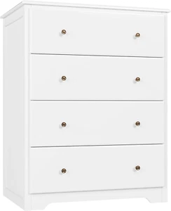 White Dresser, 4 Drawer Dressers Chest of Drawers, Modern Tall Dresser, Wood Dra - Picture 1 of 8