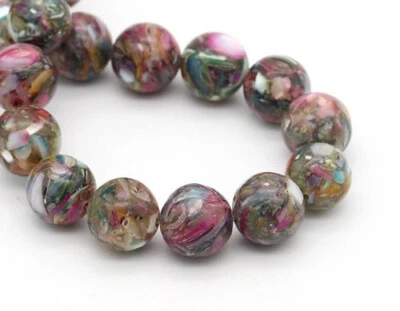 2 Stk. Muschelkern-Resin Harz Perlen Rund 12,5mm Bunt farbenreich Schmuck Perlen - Bild 1 von 4