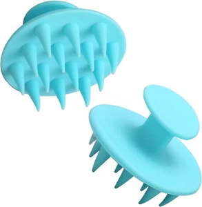 Scalp Massager 2Pcs Blue Hair Shampoo Brush Head Scrubber Soft Silicone Wet Dry - Picture 1 of 9