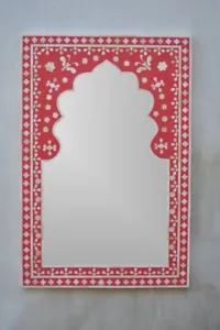 Handmade Bone Inlay Floral Pattern Mirror Frame with free Mirror for Home Décor - Picture 1 of 12