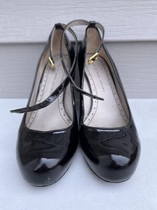 MARC BY MARC JACOBS Patent Leather Platform Ankle Strap Wedges Black Size 38.5 - Picture 1 of 6