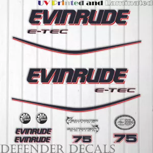 Evinrude 75PS ETEC Außenbord Motor Aufkleber Set Set Reproduktion White Cowl - Bild 1 von 1