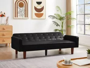 PU Leather Folding Sofa Bed Adjustable Loveseat Sofa Upholstered Couch Furniture - Picture 1 of 38