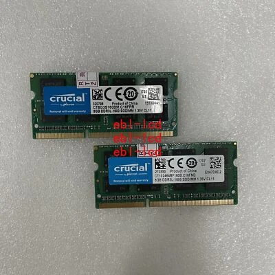 Crucial 16GB (2x8GB)Kit DDR3L 1600MHz PC3-12800 204-Pin Laptop Sodimm Memory RAM - Image 1 of 3