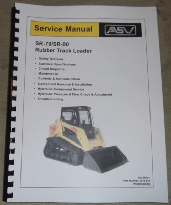 ASV SR-70 SR-80 CARGADOR DE ORUGAS COMPACTO MINICARGADORA TALLER DE SERVICIO MANUAL DE REPARACIÓN LIBRO Foto 1 de 4