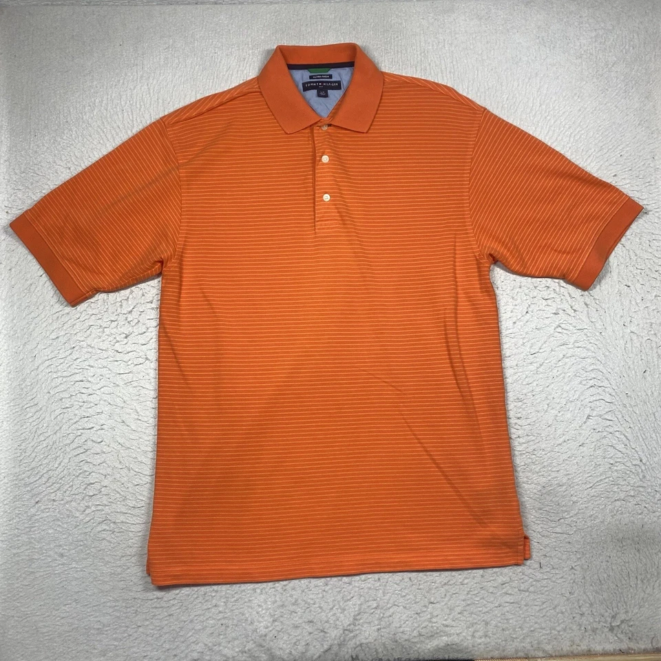 Camisa polo de golf Tommy Hilfiger para hombre grande naranja a rayas manga corta informal Foto 1 de 4