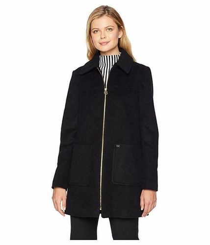 Cappotto auto Michael Kors donna nuovo con etichette zip davanti misto lana toppa tasca media S nero