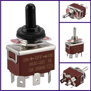 metal toggle switch DPDT momentary 3 position (ON)/OFF/(ON) 250VAC 15A 6 tab - Picture 1 of 8