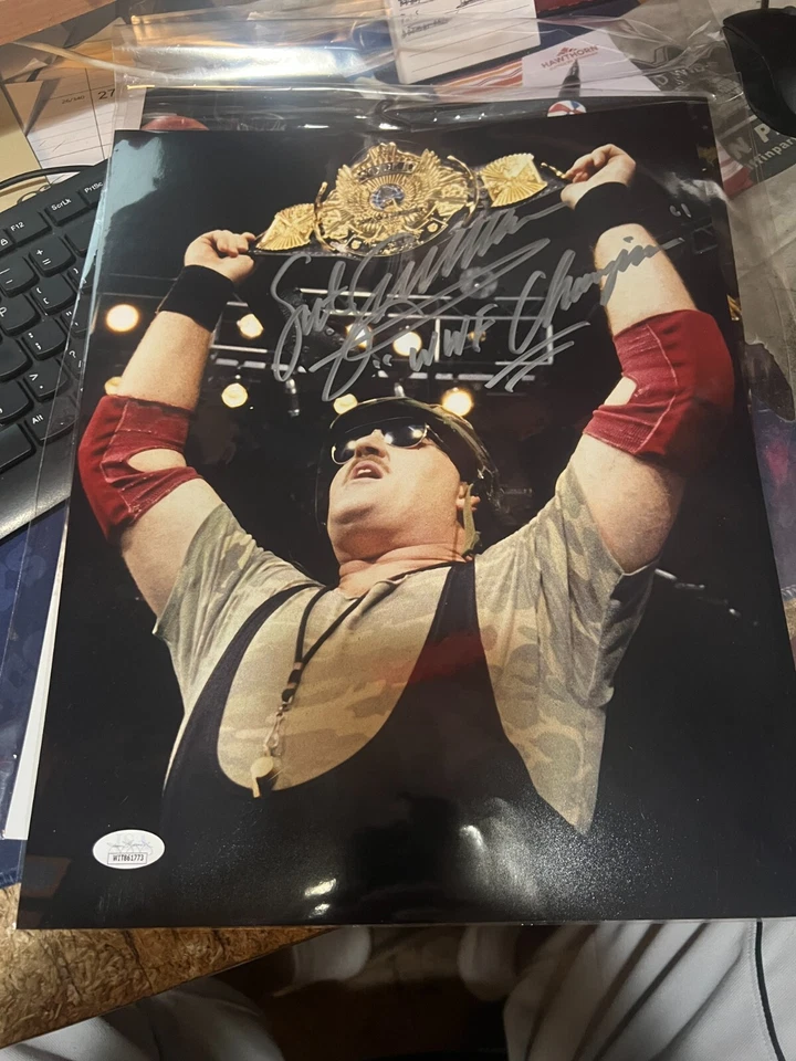 Sgt Slaughter with WWF Title Belt------ Autographed 11x14 Photo --JSA COA - Image 1 of 1