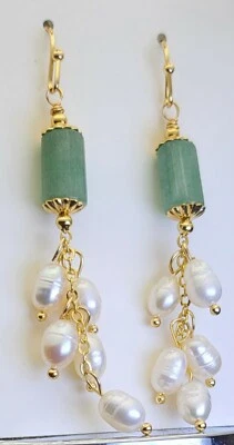 Pendiente Gota Borla Perla Agua Dulce Versátil Cristal Calcedonia 14K Elegante Foto 1 de 4