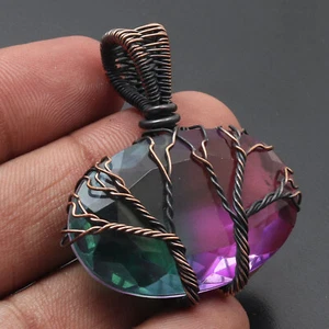 Ametrine Quartz Gemstone  Copper Wire Wrapped Pendant 1.8" Jewelry G18901 - Picture 1 of 3