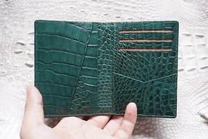 Green Genuine 100% Doubleside EXOTIC Leather Skin Men's Card Holder,Wallets - Picture 1 of 7