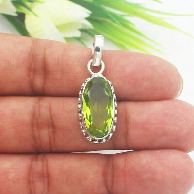 Glänzend Peridot Topas Edelstein 925 Sterling Silber Handgemacht Anhänger S-41 - Bild 1 von 4