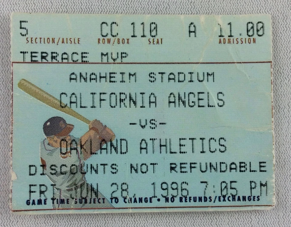 MLB 1996 28/06 Oakland A’s at California Angels Boleto Stub-Jason Giambi HR Foto 1 de 1