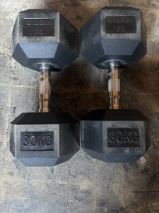 Rubber Hex Dumbells 30kg 60kg total  - Picture 1 of 1