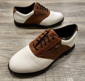 Scarpe da golf Etonic Dri Lite classiche da uomo 8,5 W in pelle marrone punte in gomma usate in ottime condizioni - Foto 1 di 14