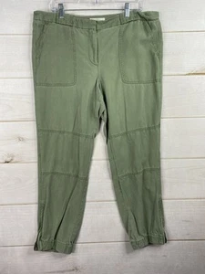 Ann Taylor LOFT Womens Pants 14 Army Green Mid Rise Tapered Ankle Zip Chambray - Picture 1 of 13