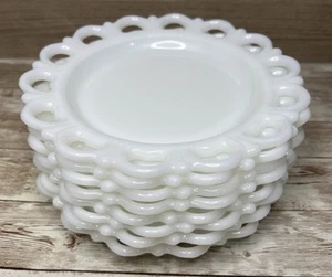 Lote de 8 platos de postre blancos Anchor Hocking 8" corazón abierto encaje vaso de leche ¡RARO! - Imagen 1 de 10
