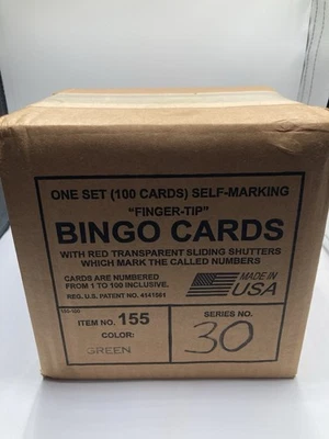 Case Of 100 Finger Tip Self Marking Shutter Bingo Cards Green. Reusable Large - Image 1 of 2