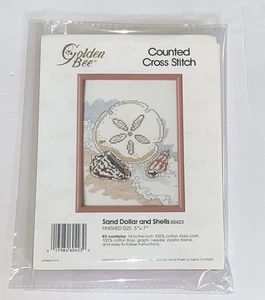 Golden Bee Counted Cross Stitch Kit 60423 Shells W/ Pink Blue Background Frame - Picture 1 of 6
