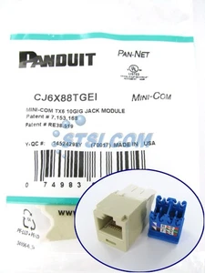 Panduit CJ6X88TGEI Cat6a 10 Gig Mini-Com Jack, Eléctrico Marfil ~STSI - Imagen 1 de 3