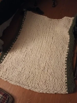 Twin Size Blanket Throw Beige With Green Handmade - Image 1 of 2