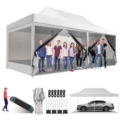 SANOPY Canopy 10x15ft/10x30ft Heavy Duty Pop up Gazebo Mesh Screen Tent with Sidewalls
