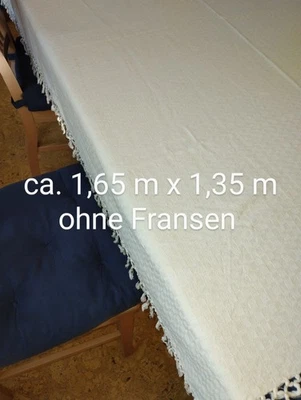 Tischdecke Fransen, Maße 1,65m * 1,35m (ohne die Fransen), beige, guter Zustand - Bild 1 von 4