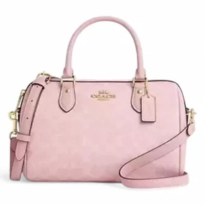 COACH Rowan Satchel Bag Signature Canvas CV961 2way Crossbody Bag Powder Pink - Picture 1 of 4