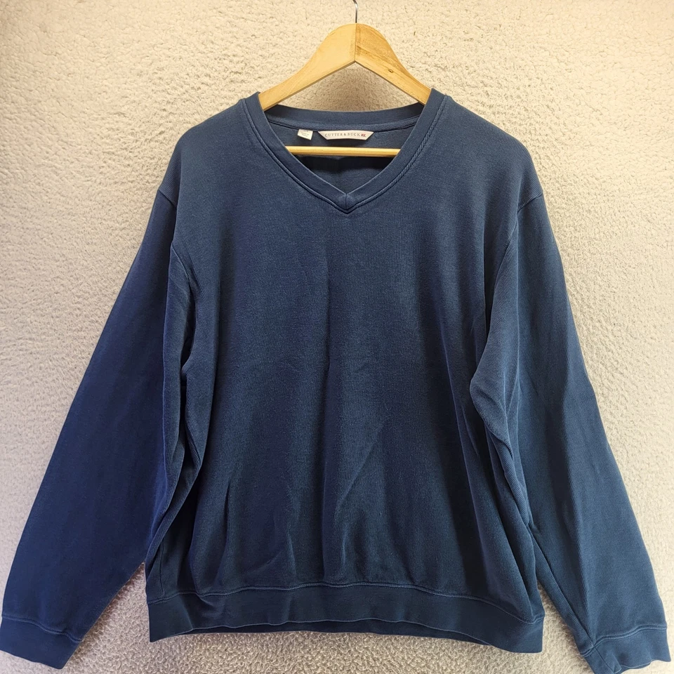 Cutter And Buck Sweater Mens Large Blue V Neck Pullover Pima Cotton - Image 1 of 4