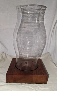 Pillar Candle Stand with Glass Hurricane Shade Atop Wood Base - Picture 1 of 11