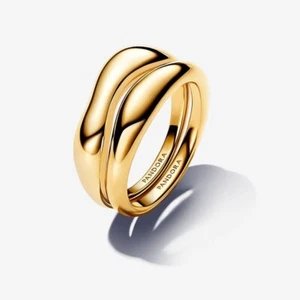 New Authentic Pandora Shine Gold Organically Shaped Stacking Rings 163264C00-50 - Picture 1 of 6