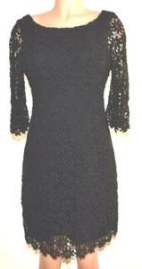 LILLY PULITZER BLACK FLORAL LACE EMBROIDERD 3/4 BELL SLEEVES PENCIL DRESS SIZE 6 - Picture 1 of 9