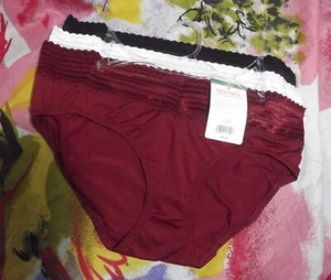 3 WARNERS RU1013R 048 NO PINCHING NO PROBLEMS LACE WAIST HIPSTER PANTIES L/7 - Picture 1 of 2