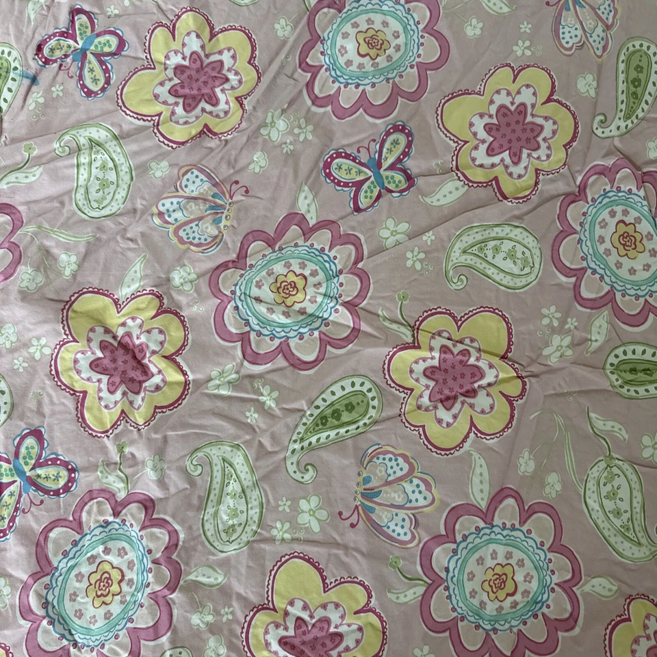 Pottery Barn 儿童布鲁克林被套套装双/全粉色蓝色佩斯利花朵 — 第 1/3 张图片